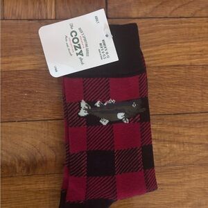 NWT Dicks Sporting Goods Red and Black Plaid Socks with Print